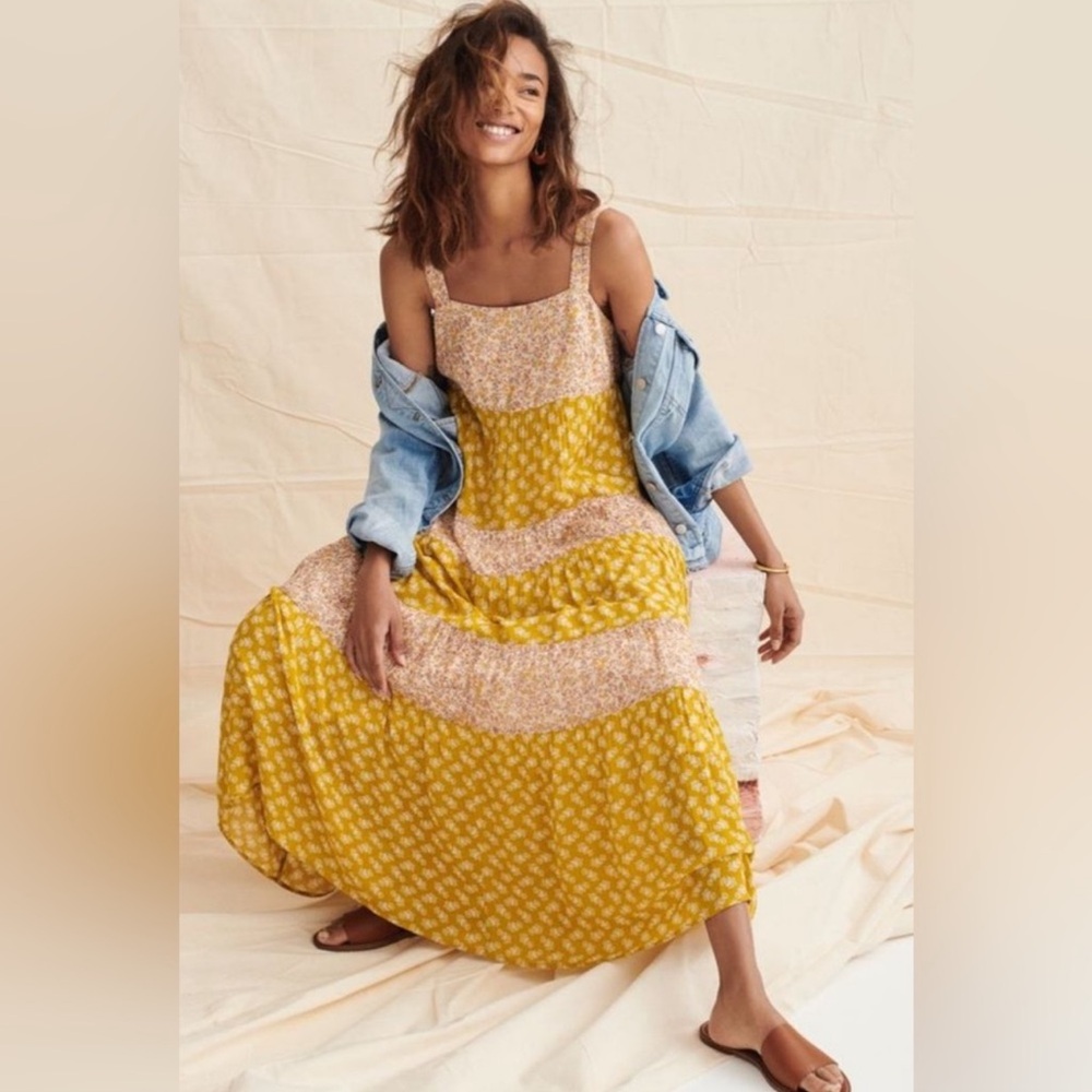 Madewell Print-Mix Tiered Midi Dress in Jaipur Floral